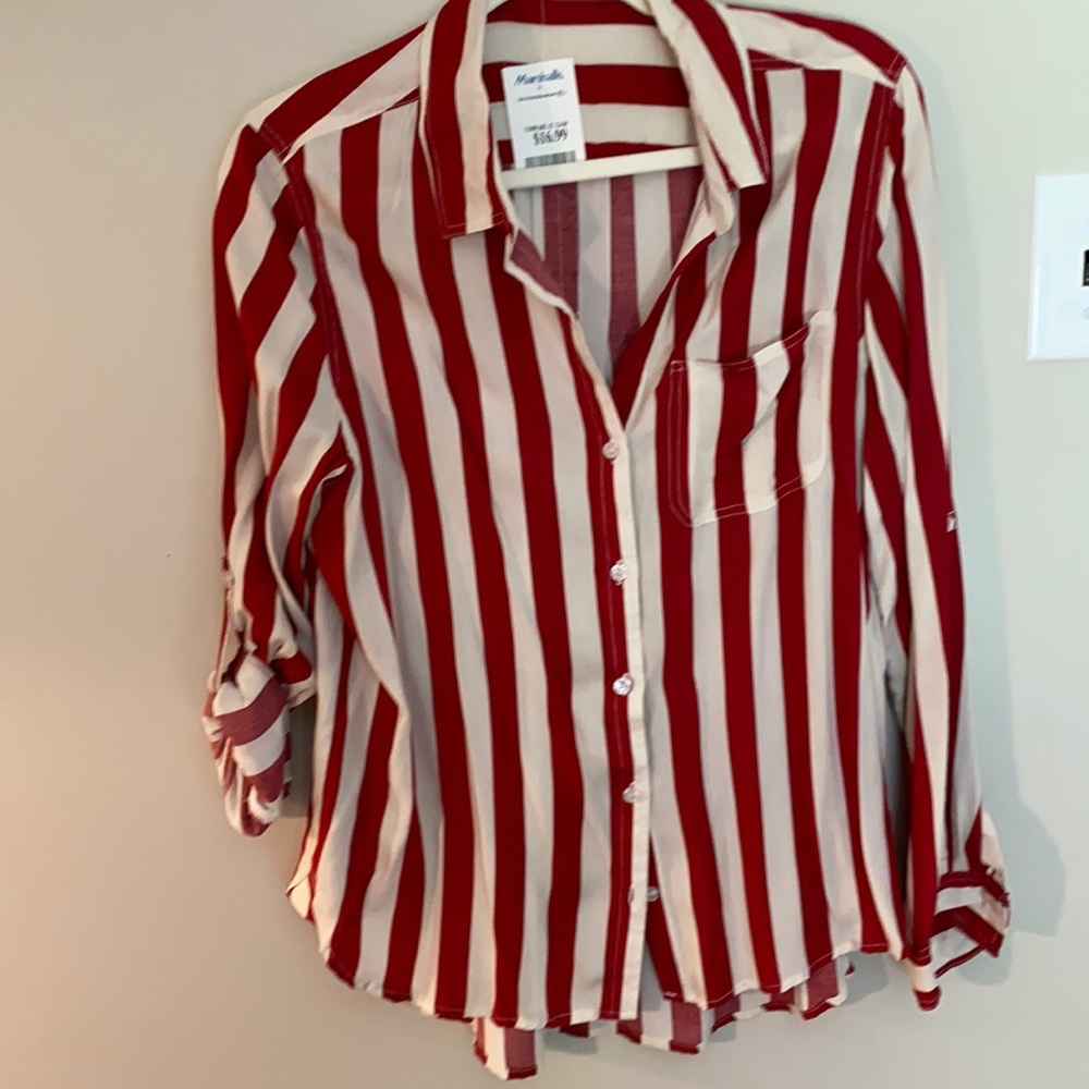 Red and cream striped blouse long sleeve